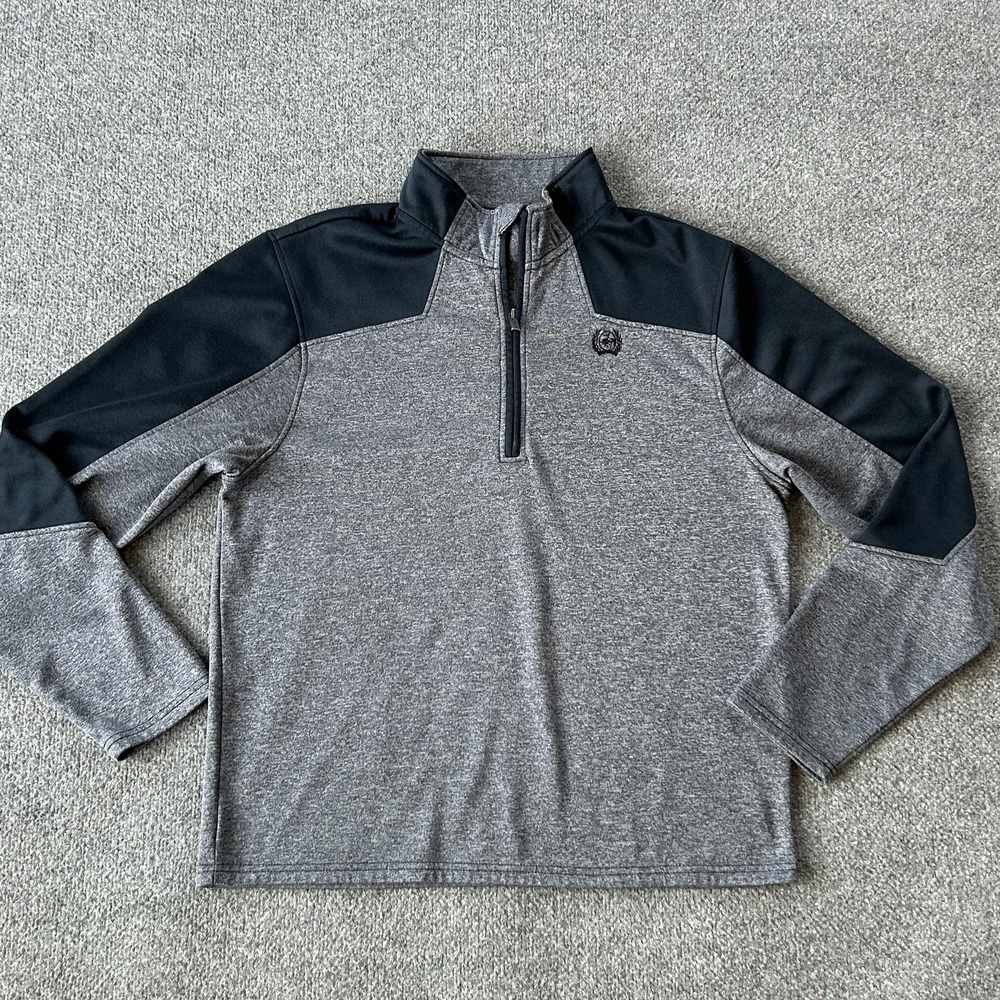 Cinch Pullover Mens Large Gray‎ Black Quarter Zip Long Sleeve Athletic Top